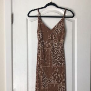Brown floral patchwork print maxi dress